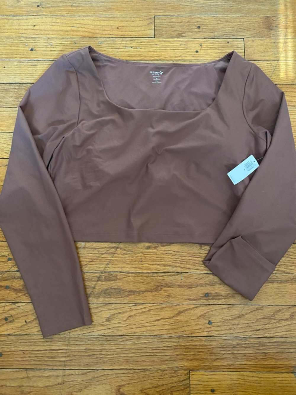 Old navy  powersoft Brown Long Sleeve Scoop Neck Crop Top